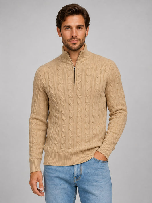 Maglione con zip uomo a trecce, felpa mezza zip 1