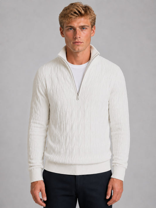 Maglione con zip uomo, felpa mezza zip in maglia 1