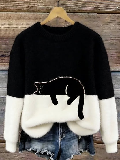 Maglione donna con stampa gatto, casual relaxed fit 3