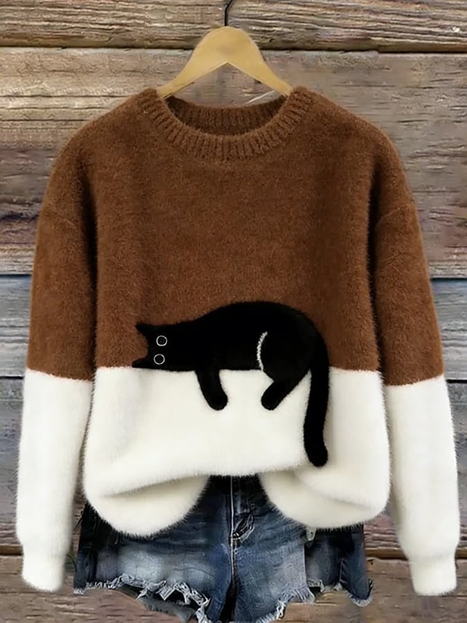 Maglione donna con stampa gatto, casual relaxed fit 9