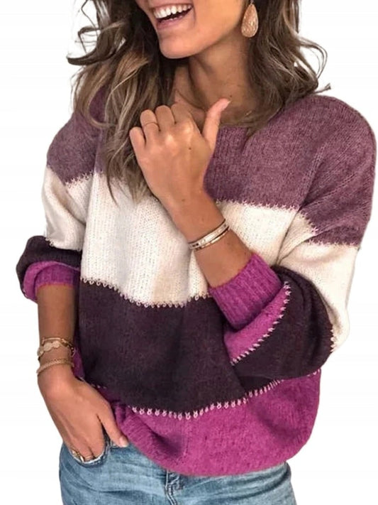 Maglione donna in lana morbida a blocchi di colore 1