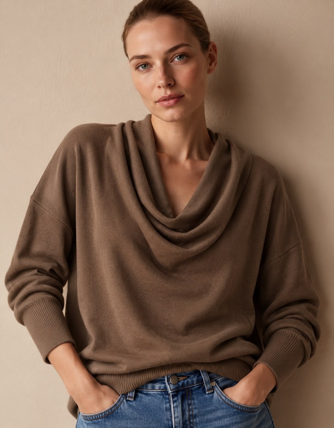 Maglione pullover in maglia con collo ampio donna 2