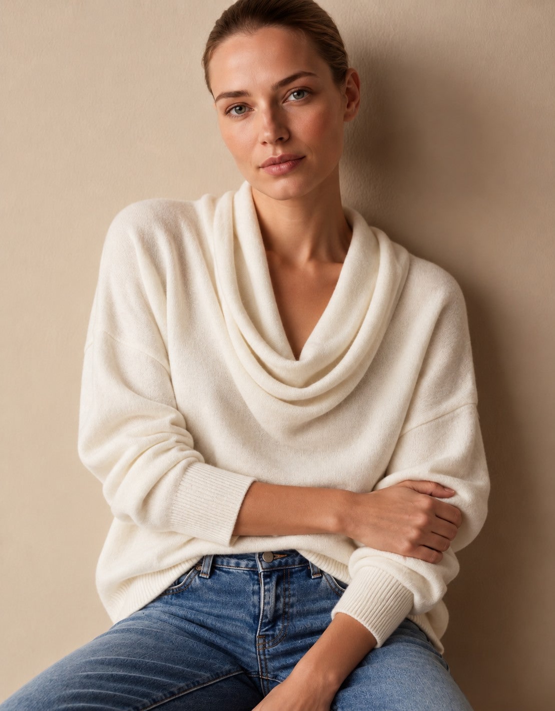 Maglione pullover in maglia con collo ampio donna 6