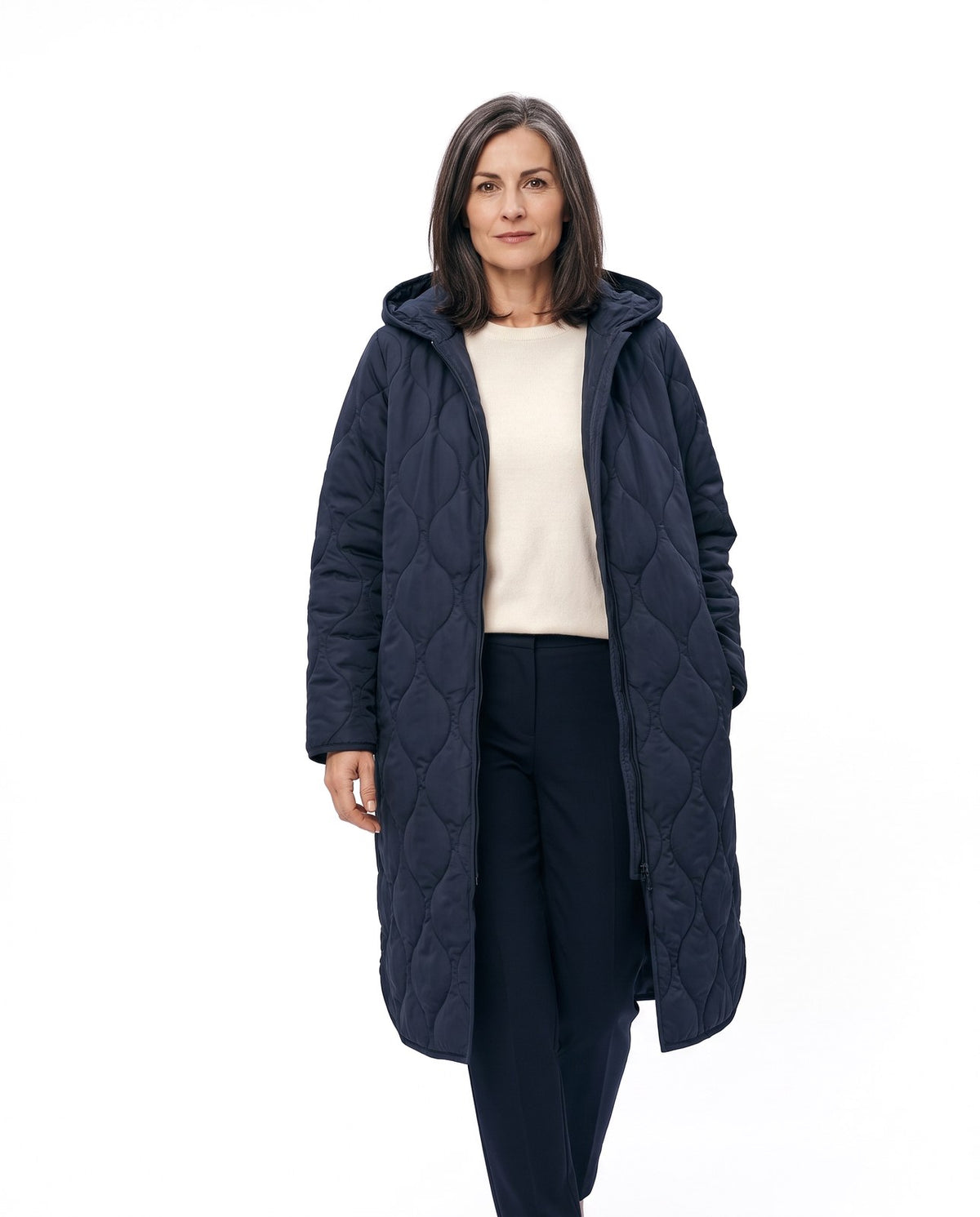 Parka oversize donna con cappuccio e motivo argyle leggero 1
