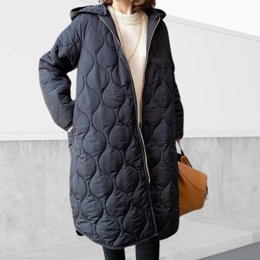 Parka oversize donna con cappuccio e motivo argyle