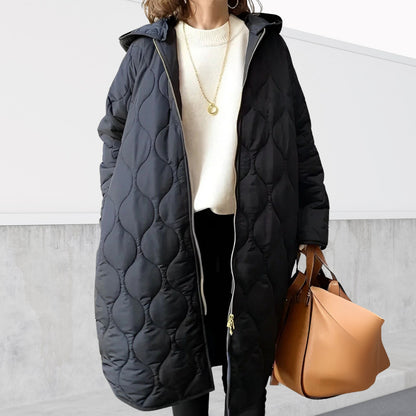 Parka oversize donna con cappuccio e motivo argyle leggero 2