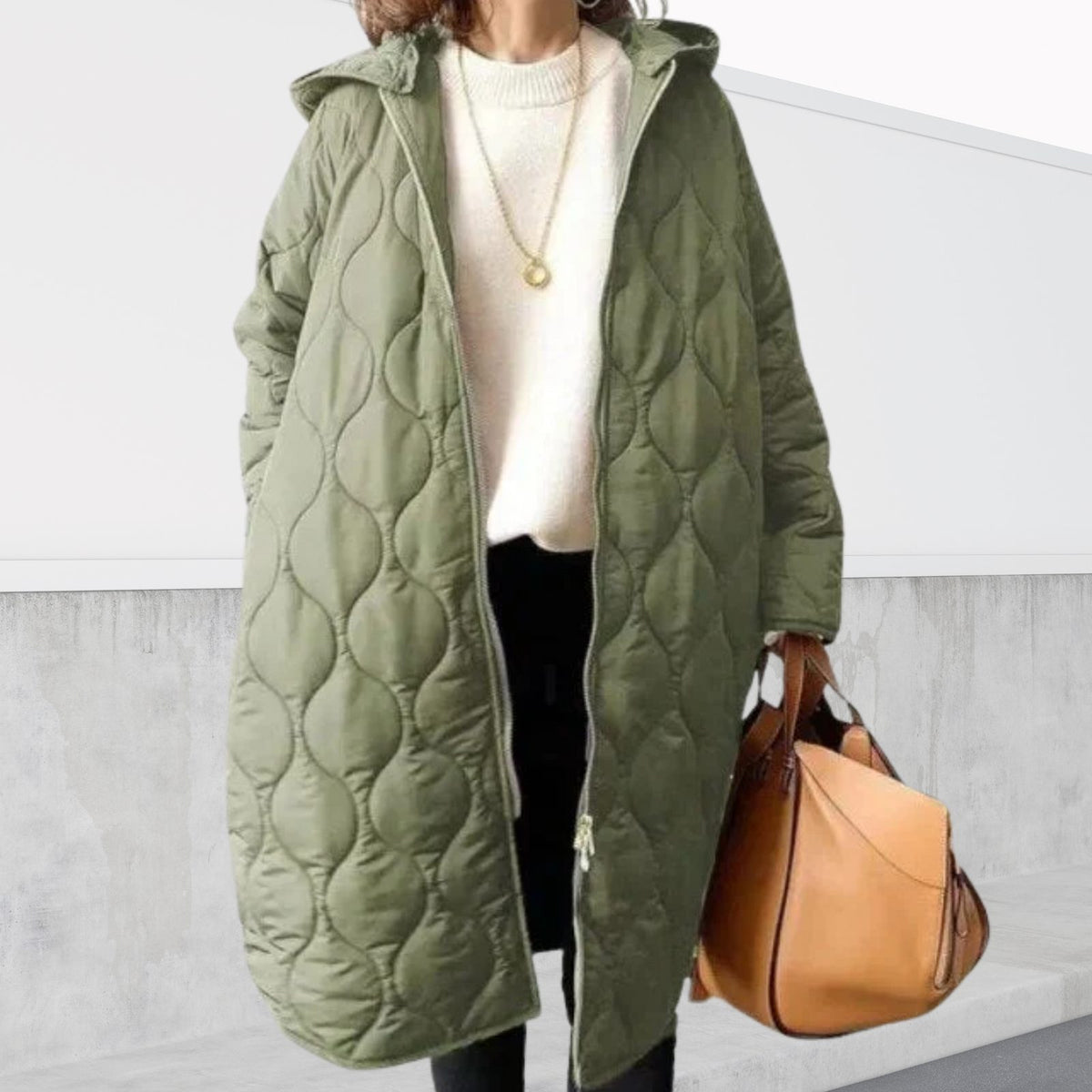 Parka oversize donna con cappuccio e motivo argyle leggero 4