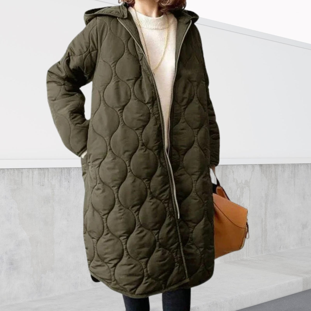 Parka oversize donna con cappuccio e motivo argyle leggero 3