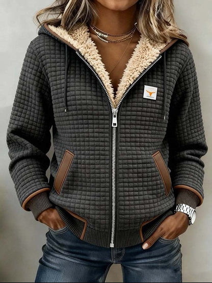 Piumino donna con cappuccio foderato in pile e zip intera 2