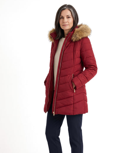 Piumino donna sciancrato con cappuccio e tasche laterali 1