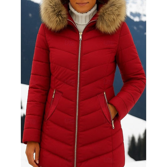 Piumino donna sciancrato con cappuccio e zip