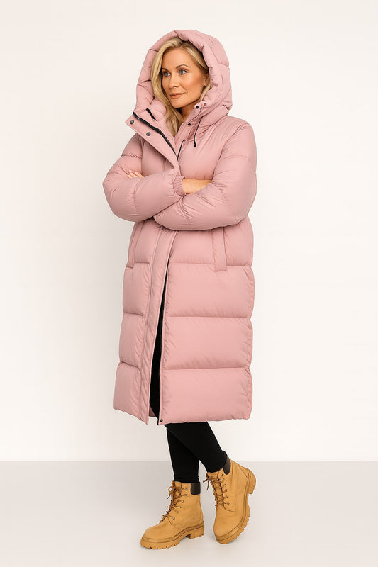 Piumino lungo donna con cappuccio imbottito invernale