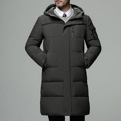 Piumino lungo uomo con cappuccio regolabile e tasche zip 3