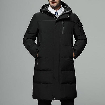 Piumino lungo uomo con cappuccio regolabile e tasche zip 2