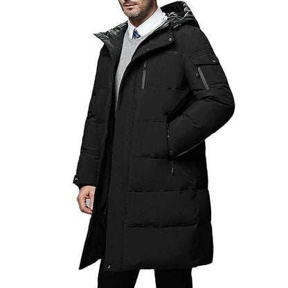Piumino lungo uomo con cappuccio regolabile e tasche zip 5