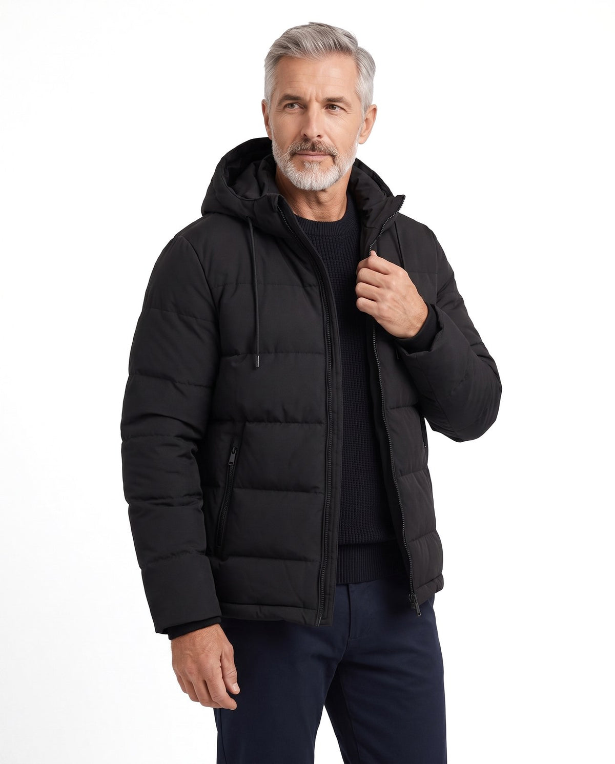 Piumino uomo caldo con cappuccio regolabile e tasche 1