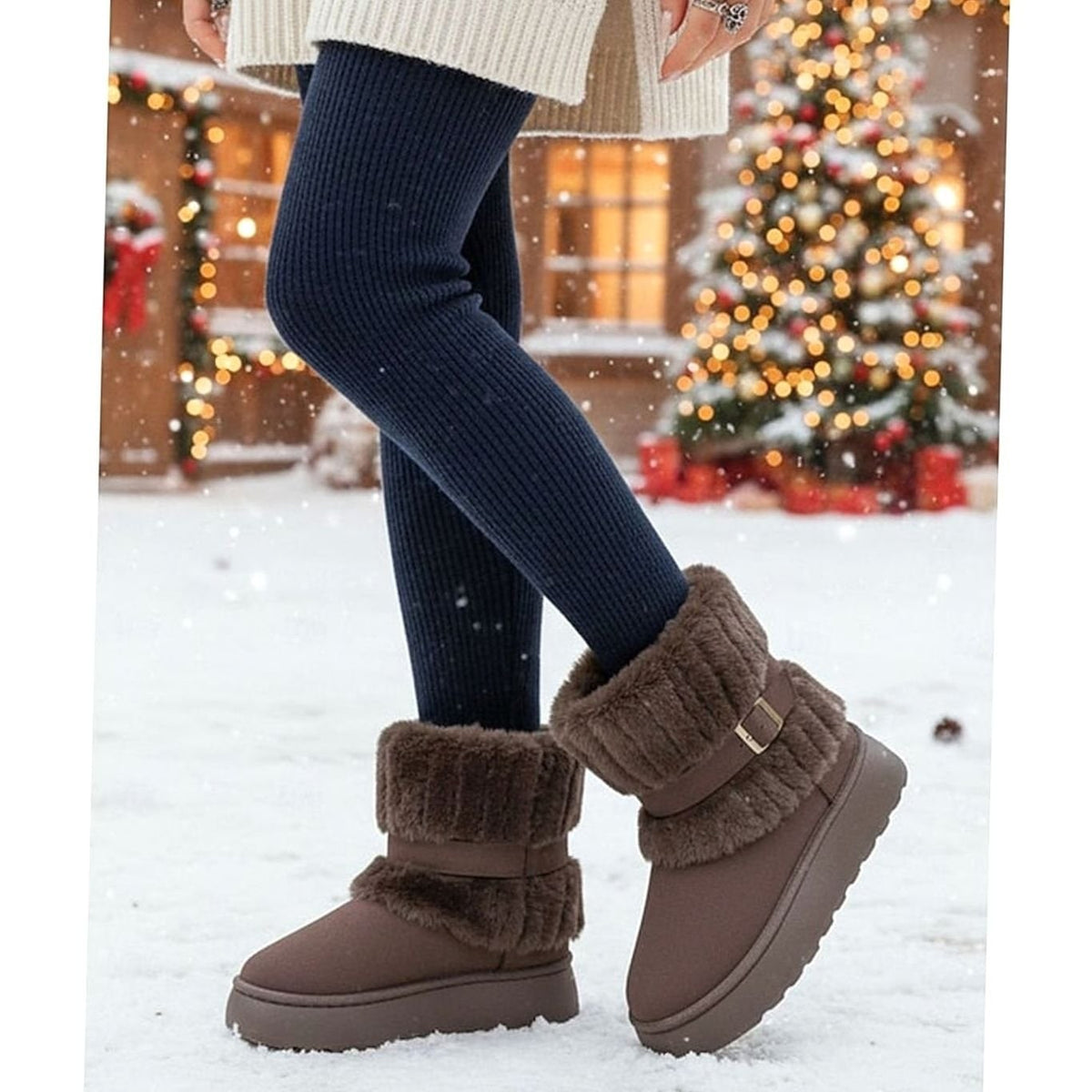 Stivali da neve slip-on con bordo in pelliccia sintetica donna 3