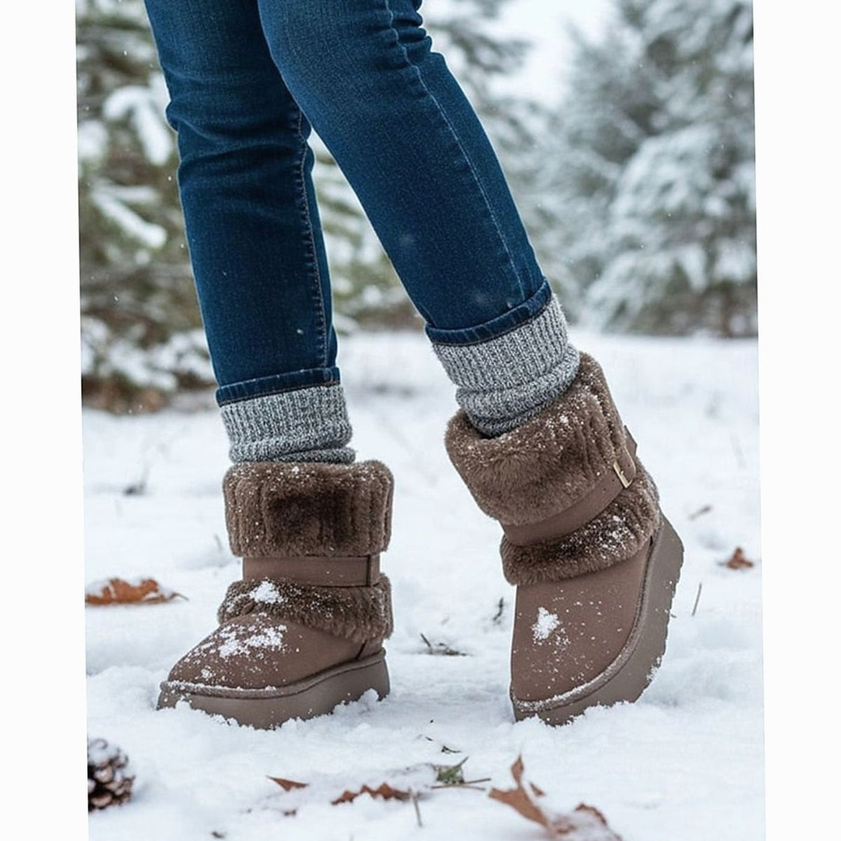 Stivali da neve slip-on con bordo in pelliccia sintetica donna 5