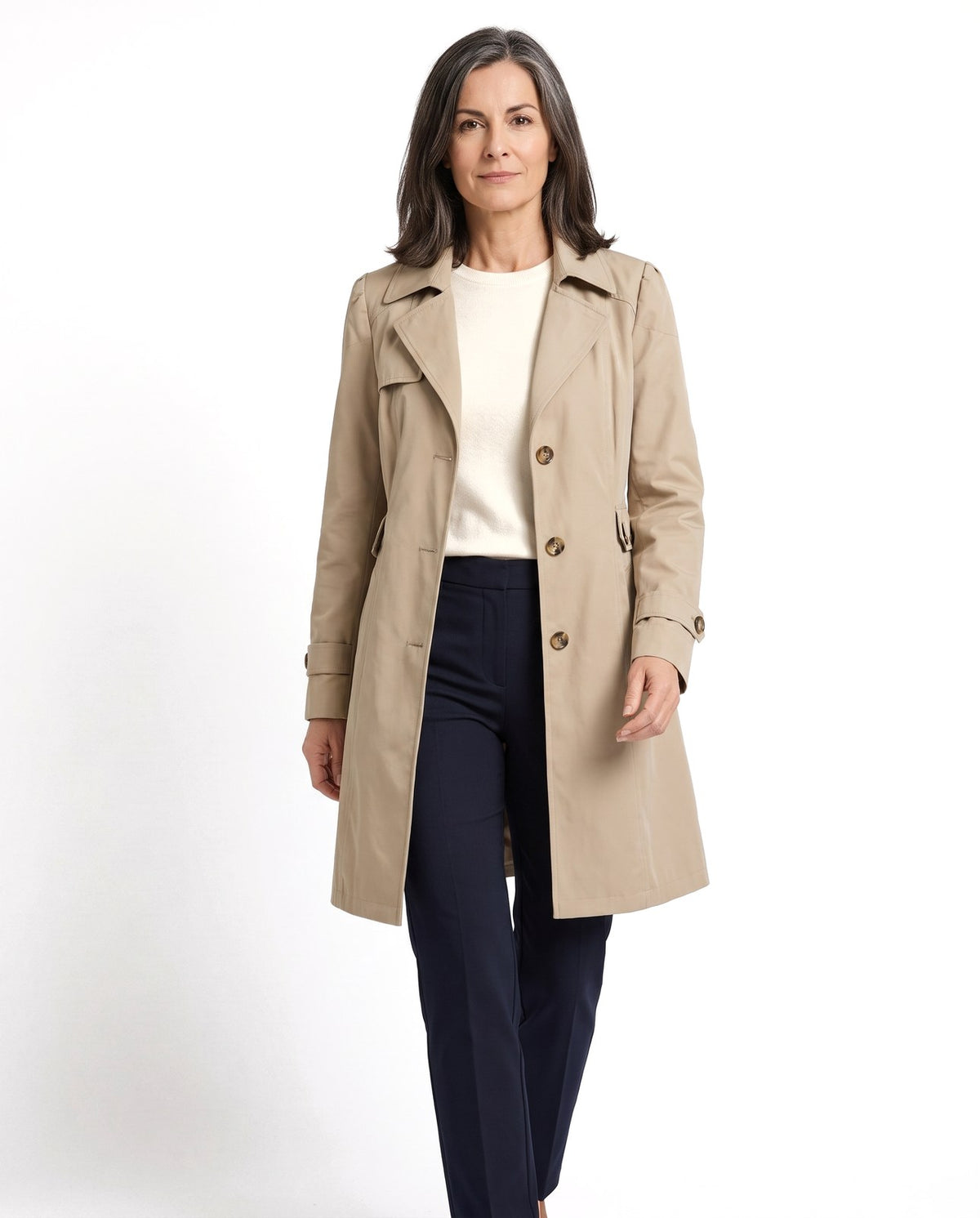 Trench donna slim fit leggero con revers e tasche laterali 1