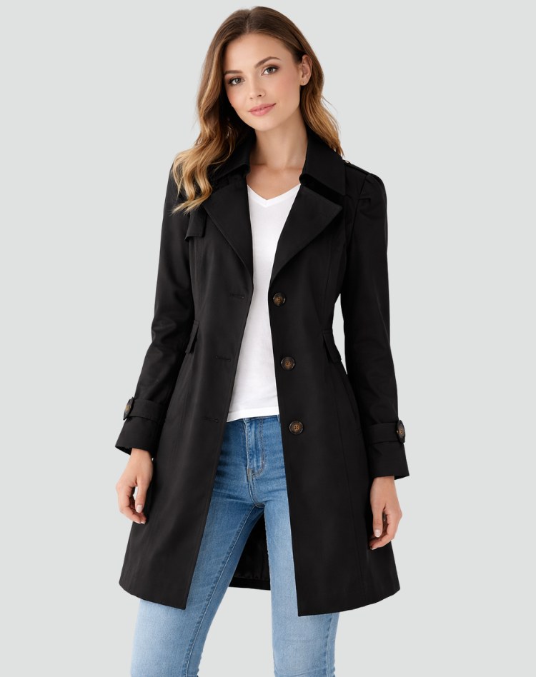 Trench donna slim fit leggero con revers e tasche laterali 4