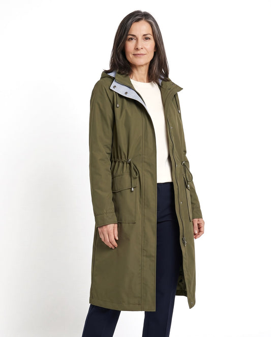 Trench invernale donna impermeabile con cappuccio e coulisse 1