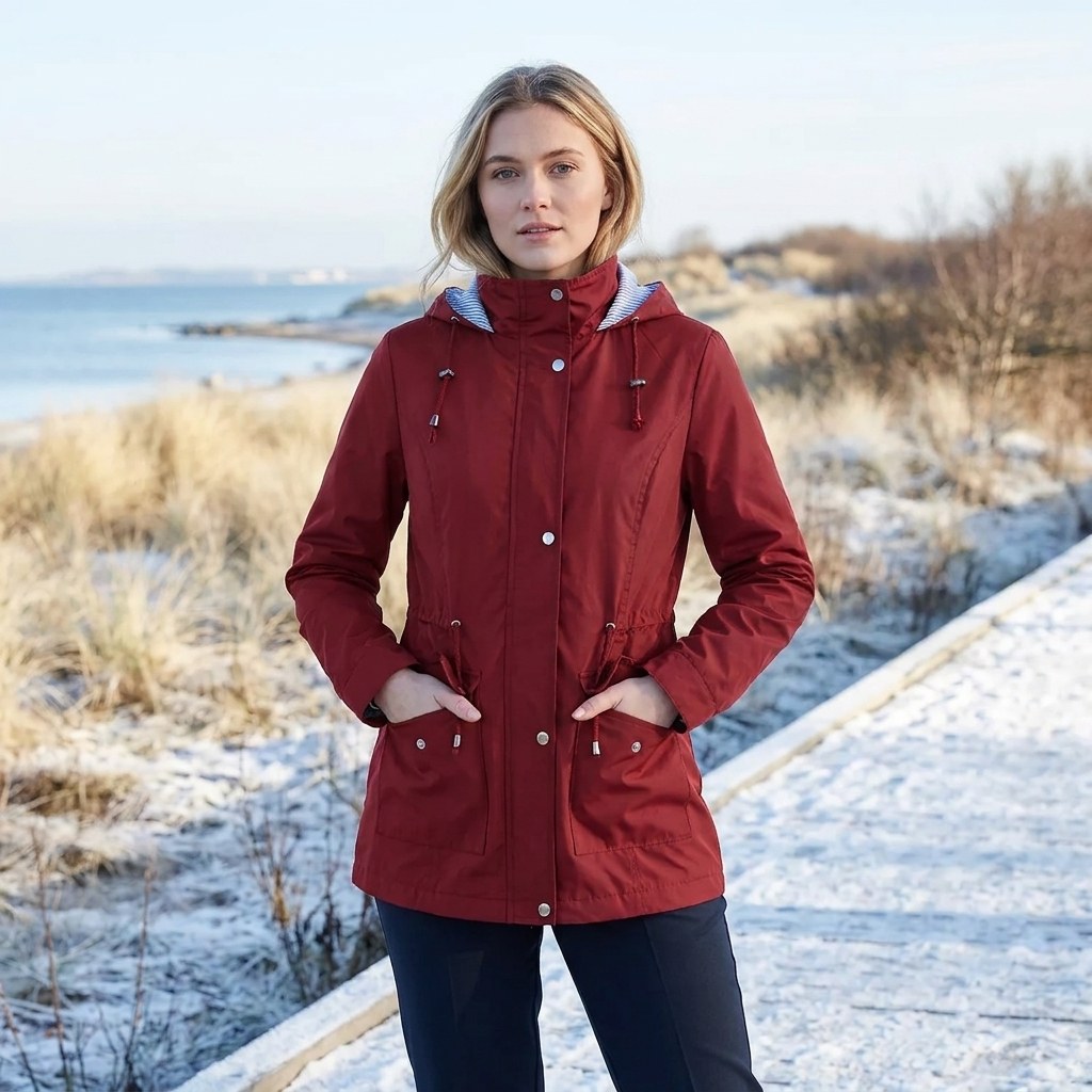 Trench invernale donna impermeabile con cappuccio e coulisse 4