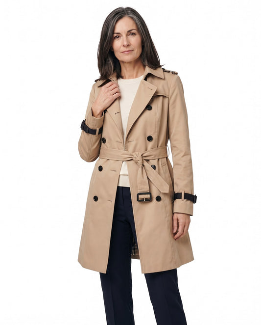 Trench lungo donna antivento con revers per l'inverno 1